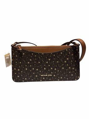 Michael Kors Dark Brown Star-Print Crossbody Bag with Gold Accents